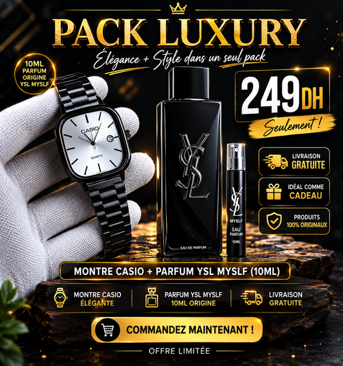 a// PACK LUXURY CASIO FULL BLACK avec la boite + 10 Ml YSL MYSELF